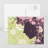 Carte postale avec la silhouette et les fleurs de (Devant / Derrière)