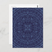 Carte postale avec motif de mandala bleu profond (Devant / Derrière)