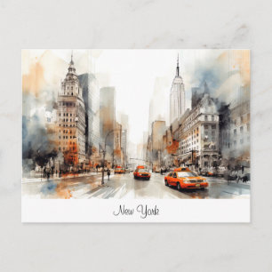 Carte postale avec New York City, paysage peint.