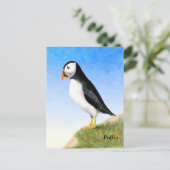 Carte postale avec peinture aquarelle de macareux (Debout devant)