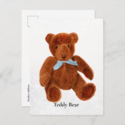 Carte postale avec peinture aquarelle d'un ours en (Devant / Derrière)