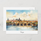 Carte postale avec Prague, paysage peint. (Devant / Derrière)