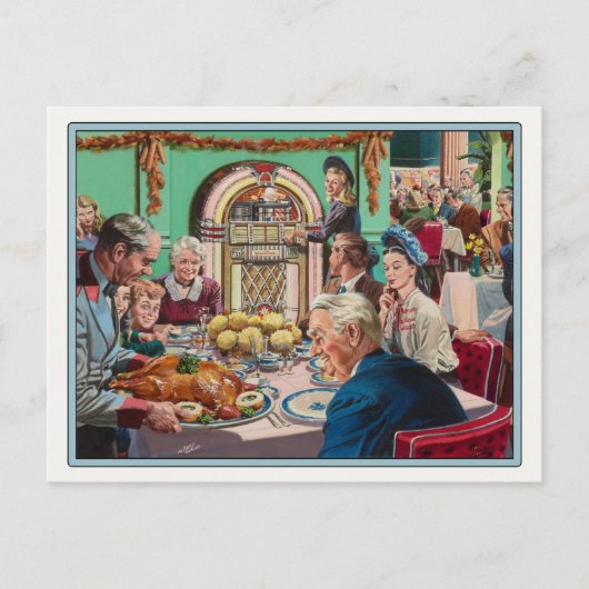 Carte postale avec repas Thanksgiving Vintage (Devant)