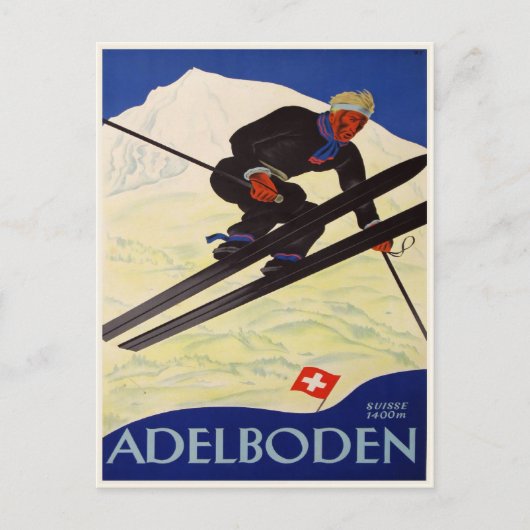 Carte postale avec ski Vintage (Devant)