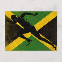 Carte postale avec sprinter sur le drapeau jamaïca