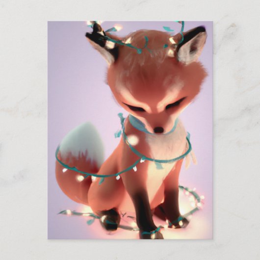 Carte postale avec un bébé renard mignon et des lu (Devant)