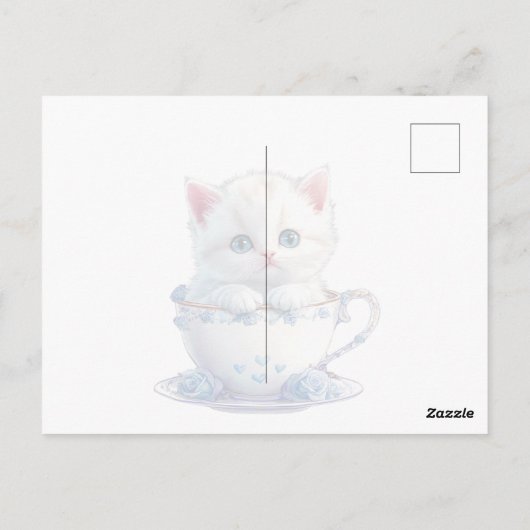 Carte postale avec un chaton dans une tasse Fleurs (Dos)