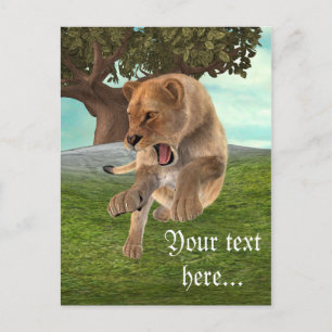 Carte Postale Aventure artistique de lionne féroce dans la jungl