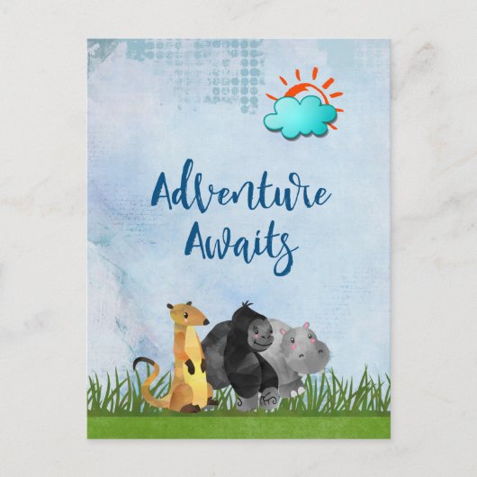 Carte Postale Aventure Await - Gorilla Hippo et Meerkat (Devant)