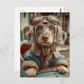 Carte Postale Aventure canine de l'aviateur vintage (Devant / Derrière)