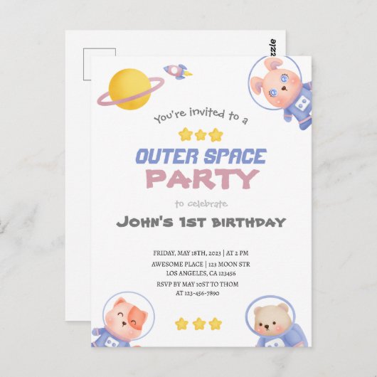 Carte Postale Aventure cosmique : Fête dans l'espace (Devant / Derrière)