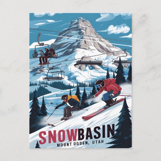 Carte Postale Aventure de ski à Snowbasin, Utah (Devant)
