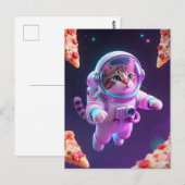 Carte Postale Aventure spatiale de pizza avec un chat astronaute (Devant / Derrière)