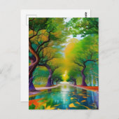 Carte Postale Avenue des arbres feuilles d'automne (Devant / Derrière)