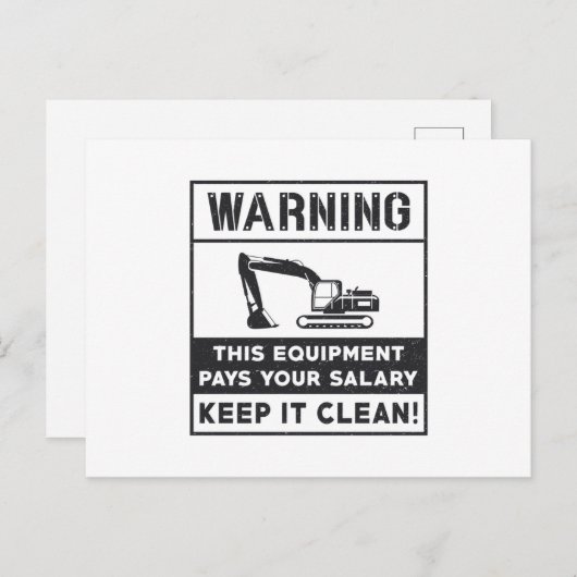Carte Postale Avertissement Cet équipement Excavatrice Construct (Devant / Derrière)