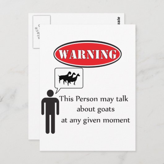 Carte Postale Avertissement de chèvre drôle (Devant / Derrière)