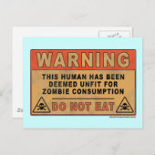 Carte Postale Avertissement Inapte À La Consommation Zombie (Devant / Derrière)