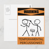 Carte Postale Avertissement Percussionniste Temperamental (Devant / Derrière)
