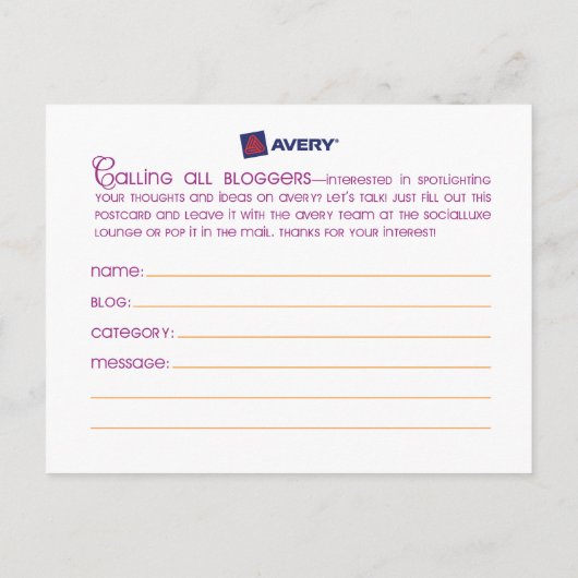 Carte postale Avery SocialLuxe (Dos)