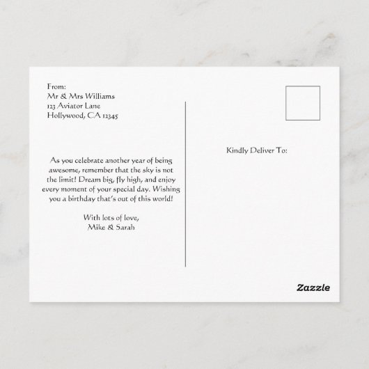 Carte Postale Avion à réaction photo, Cool Aviation Anniversaire (Dos)