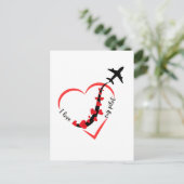 Carte Postale Avion & Coeurs J'aime Mon Pilote Romantique Simple (Debout devant)