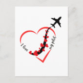 Carte Postale Avion & Coeurs J'aime Mon Pilote Romantique Simple (Devant)