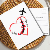 Carte Postale Avion & Coeurs J'aime Mon Pilote Romantique Simple
