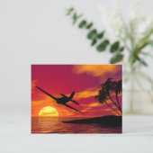 Carte Postale Avion dans un coucher de soleil tropical (Debout devant)