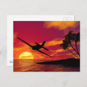 Carte Postale Avion dans un coucher de soleil tropical (Devant / Derrière)