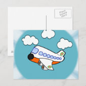 Carte Postale Avion de bande dessinée en nuages avec le rayon de (Devant / Derrière)