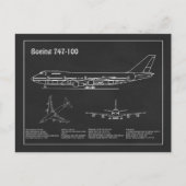 Carte Postale Avion de ligne 747 - Plans de dessin du plan direc (Devant)