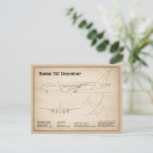 Carte Postale Avion de ligne 787 - Plan de dessin du plan d'avio (Debout devant)