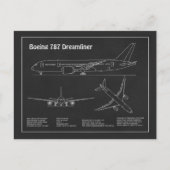 Carte Postale Avion de ligne 787 - Plans de dessin du plan direc (Devant)
