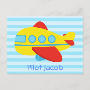 Carte Postale Avion de ligne mignon et coloré pour petit pilote