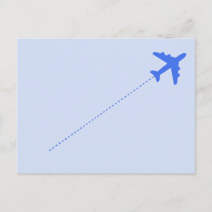 Carte Postale avion de voyage bleu avec ligne pointillée