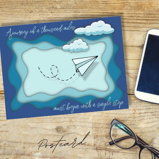 Carte Postale Avion papier | Le voyage commence par un seul
