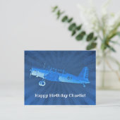 Carte Postale Avion rétro #87 Bleu Joyeux anniversaire (Debout devant)