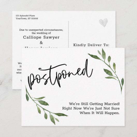 Carte Postale Avis de Mariage repoussé de verdure simple (Devant / Derrière)