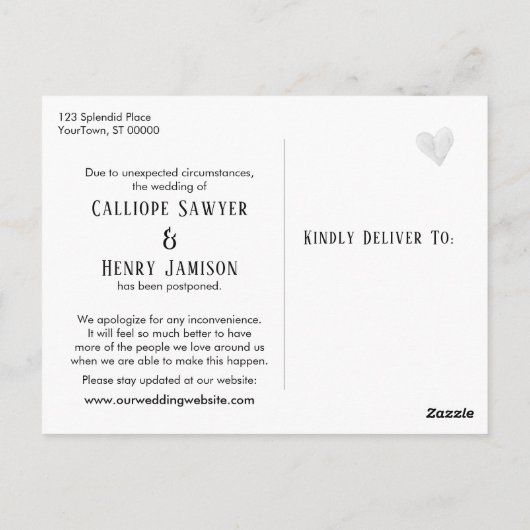 Carte Postale Avis de mise à jour Mariage différé gris clair sim (Dos)