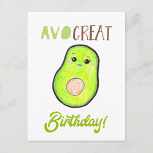 Carte Postale Avo grand anniversaire kawaii à la main avocat mig