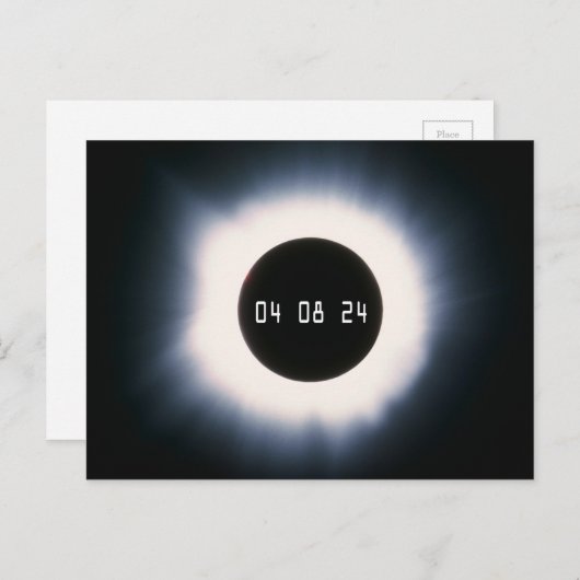 Carte Postale Avril 2024 Éclipse solaire totale en noir et blanc (Devant / Derrière)