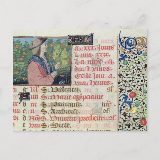 Carte Postale Avril : cueillette de fleurs (Devant)