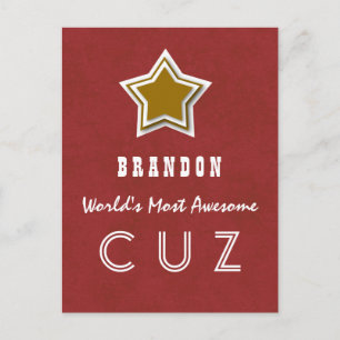 Carte Postale Awesome COUSIN Red et GOLD Star B40Z