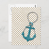 Carte Postale Awesome fausse parties scintillant paon bleu ancre (Devant / Derrière)