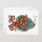 Carte Postale Awesome Rainbow Whimsical Fish Artsy Hippie Cool (Devant / Derrière)