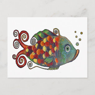Carte Postale Awesome Rainbow Whimsical Fish Artsy Hippie Cool