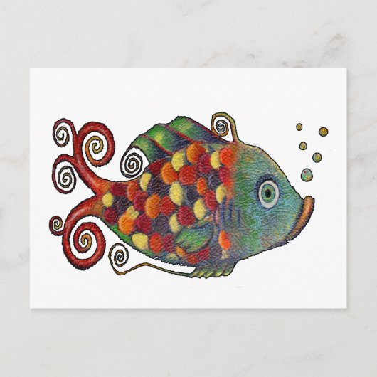 Carte Postale Awesome Rainbow Whimsical Fish Artsy Hippie Cool (Devant)