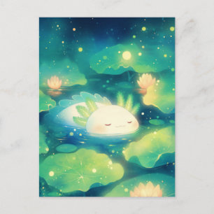 Carte Postale Axolotl Blanc Endormi dans l'Étang Magique de Lotu