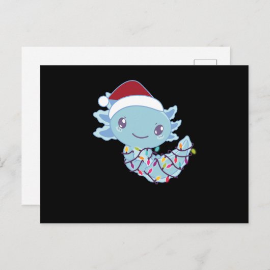 Carte Postale Axolotl dans les lumières des fées drôle animal No (Devant / Derrière)