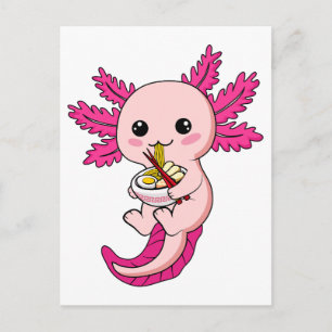 Carte Postale Axolotl mangeant des nouilles Ramen Kawaii Anime